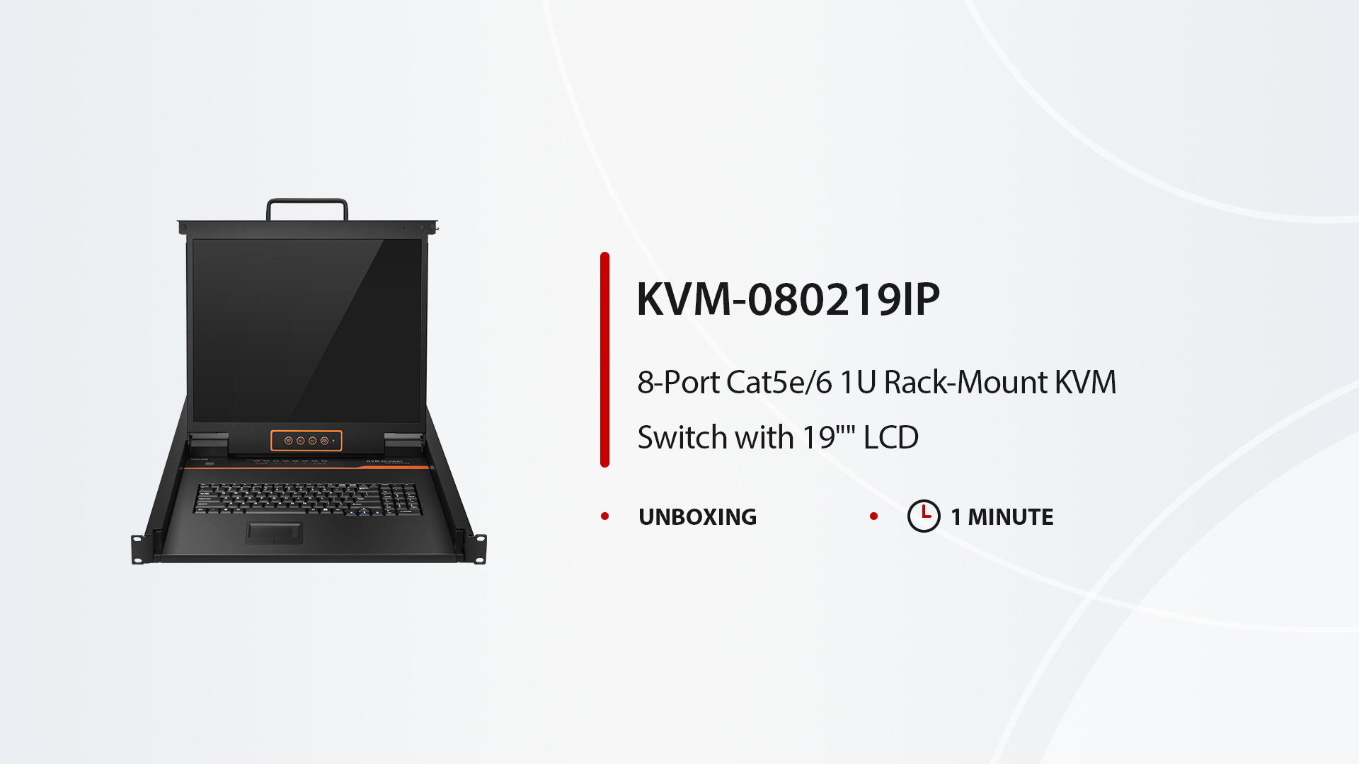 8-Port Cat5 1U Rack-Mount KVM Over IP Switch with 19" LED, 8 x RJ45 to VGA Interface Modules Included This picture is about 8-Port Cat5e/6 1U Rack-Mount KVM Switch with 19" LED.