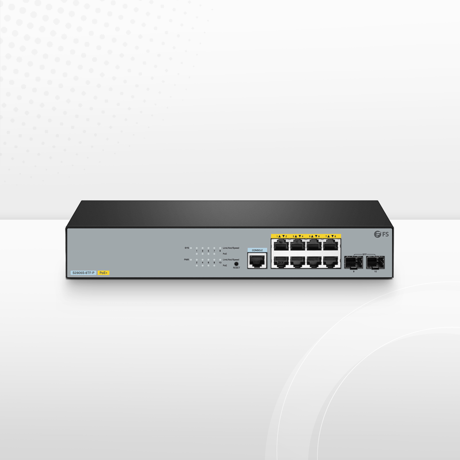 S2805S-8TF-P, 8-Port Gigabit Ethernet L2 Smart Managed PoE+ Switch, 8 x PoE+ Ports @140W, with 2 x 1Gb SFP Uplinks This picture is about 三合一视频.