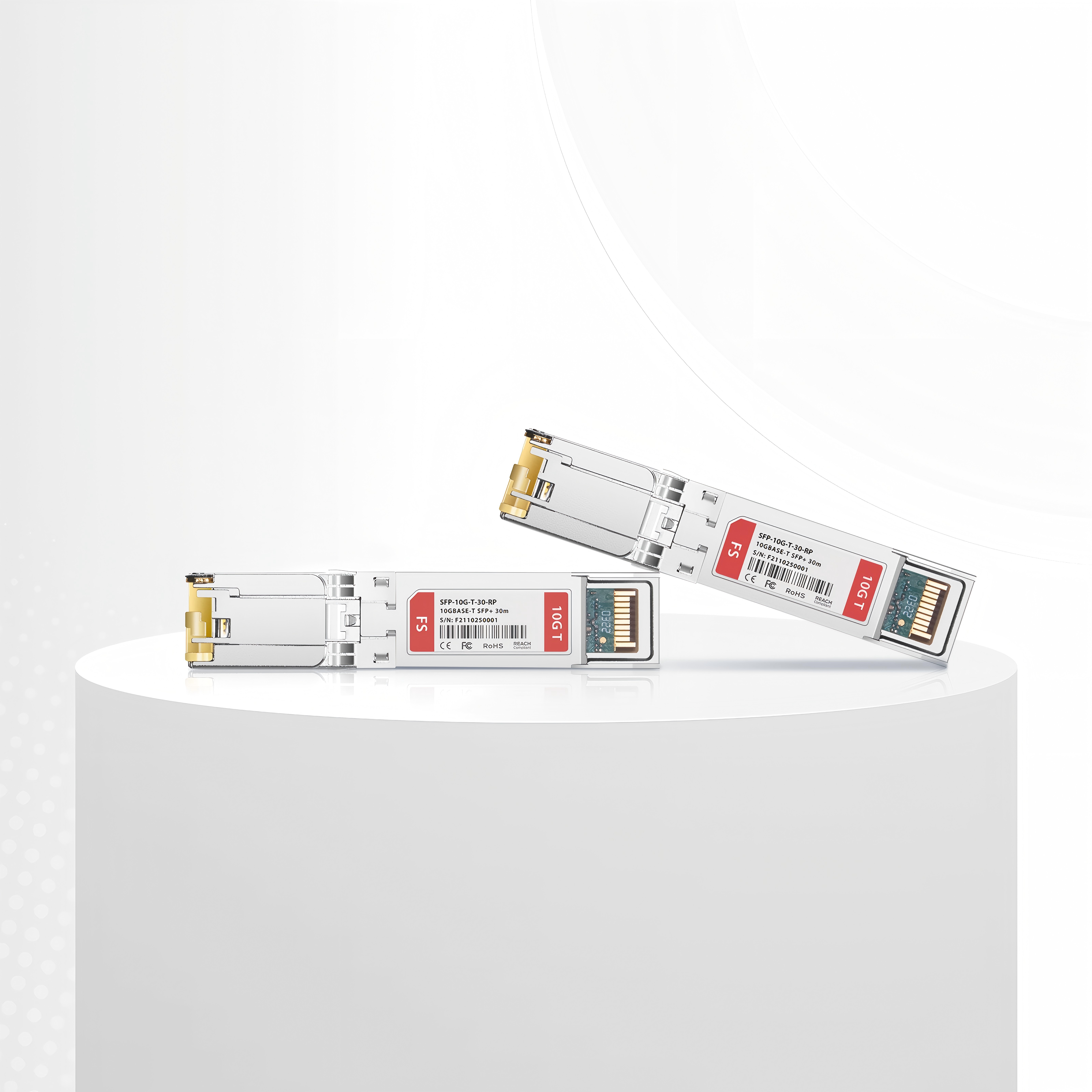 Cisco Compatible 10GBASE-T SFP+ Copper 30m RJ-45 Transceiver Module with Reduced Power Consumption (LOS) This picture is about SFP-10G-T-30-RP Copper Transceiver Module Overall Introduction | FS.