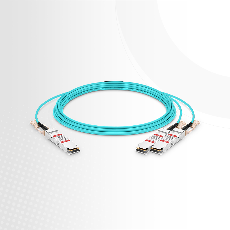 This picture is about 200G QSFP56 to 2 x 100G QSFP56 Ethernet Active Optical Breakout Cable.