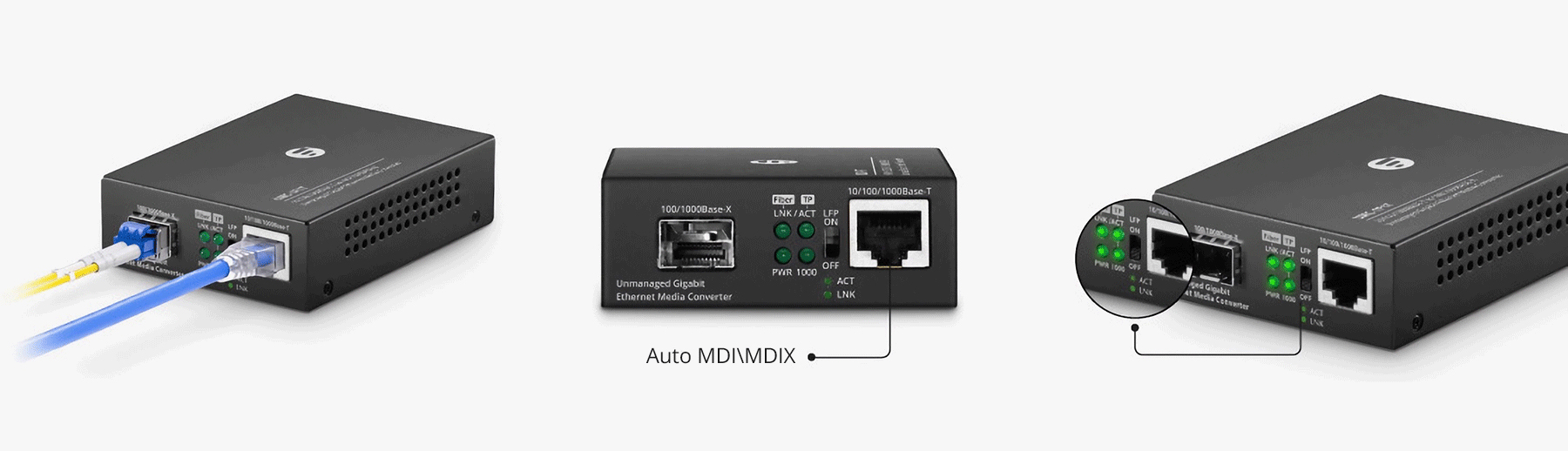 Unmanaged 10/100/1000Base-T RJ45 to 100/1000Base-T SFP media