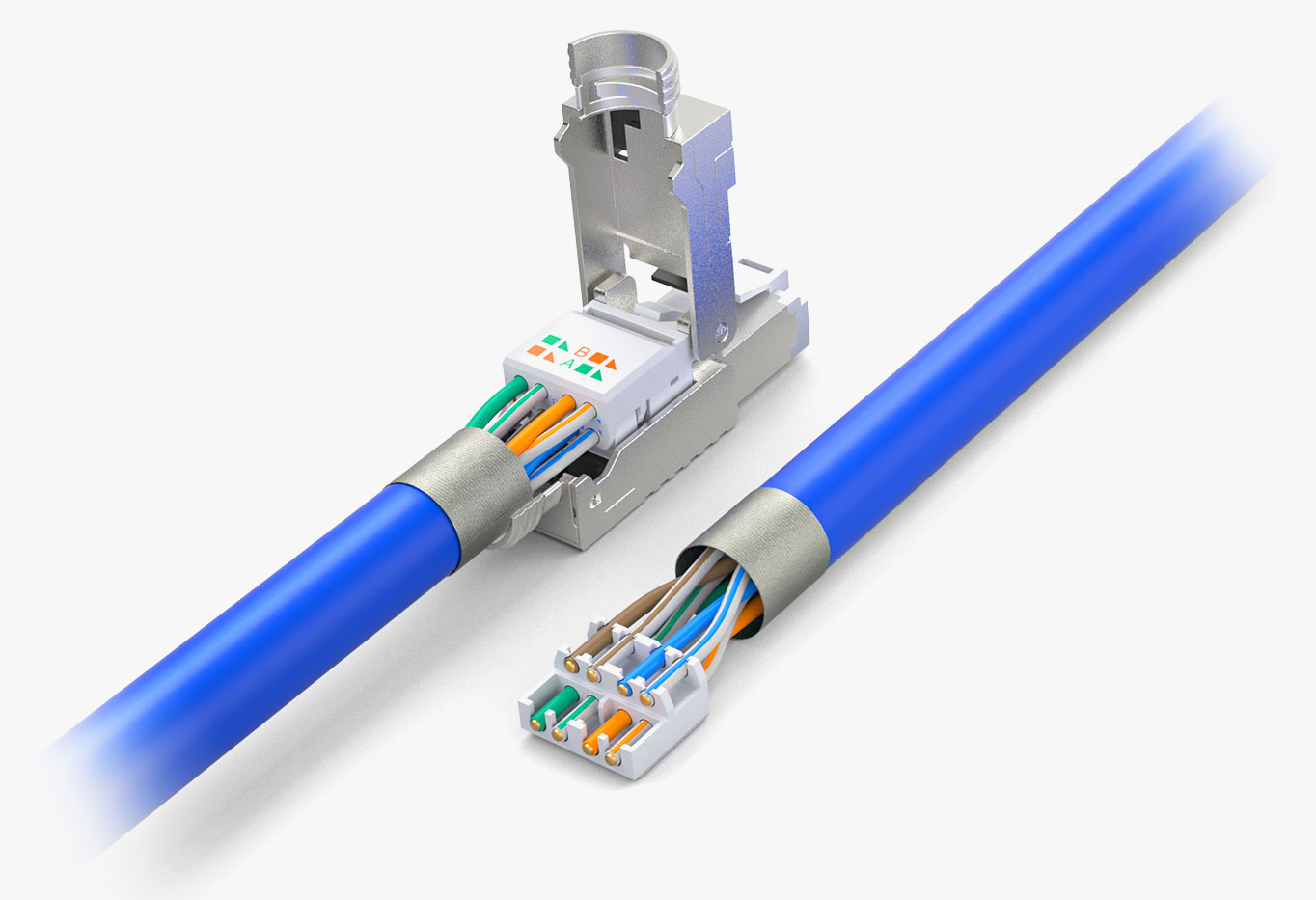 Cat7 RJ45 モジュラープラグ(ツールフリー)シールド付きネットワーク