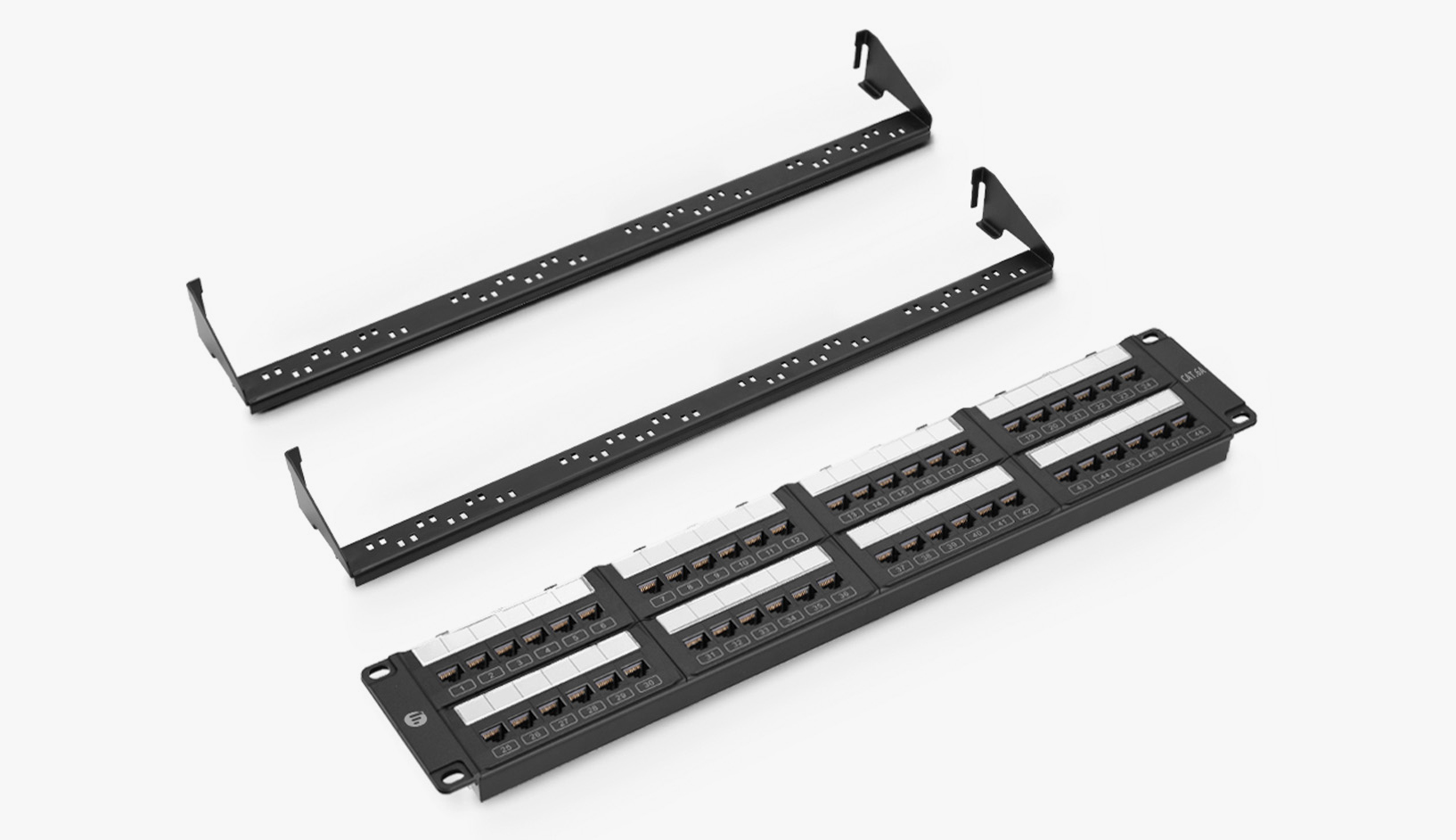 Cat6a 110-Style Patch Panel, 48-Port, 2RU, Cable Management Bar