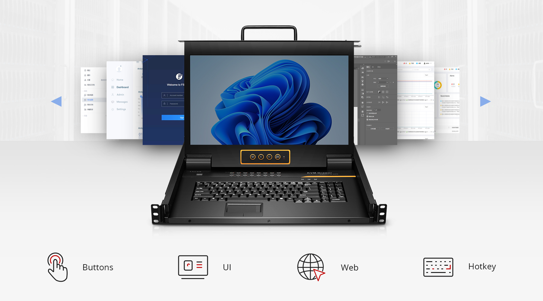 カスタム 8ポート x 2ユーザー Cat5e/6 1Uラックマウント USB KVM