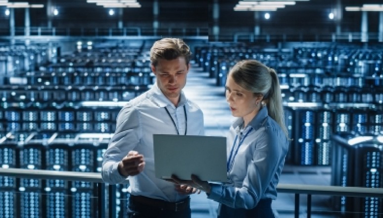 The cover image shows a large data server room with blue light.