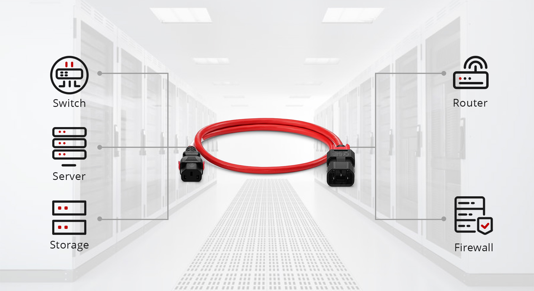 6.6ft (2m) Z-Lock Dual Locking IEC60320 C14 to IEC60320 C13 14AWG