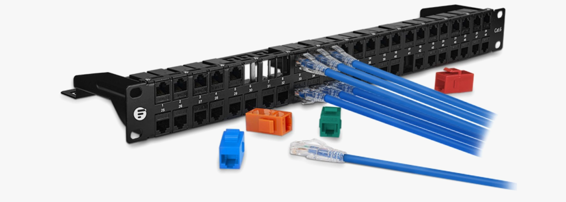 Cat6 High Density Coupler Patch Panel, 48-Port, 1RU, Cable