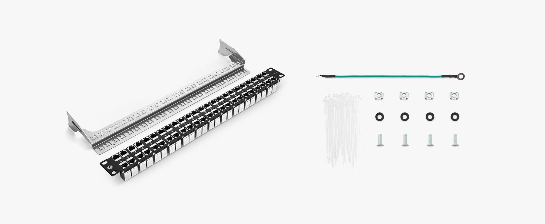 Cat6 カプラーパッチパネル(48ポート、1RU、ケーブル管理バー付属