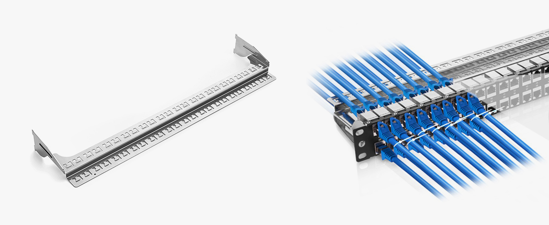 Cat6 カプラーパッチパネル(48ポート、1RU、ケーブル管理バー付属
