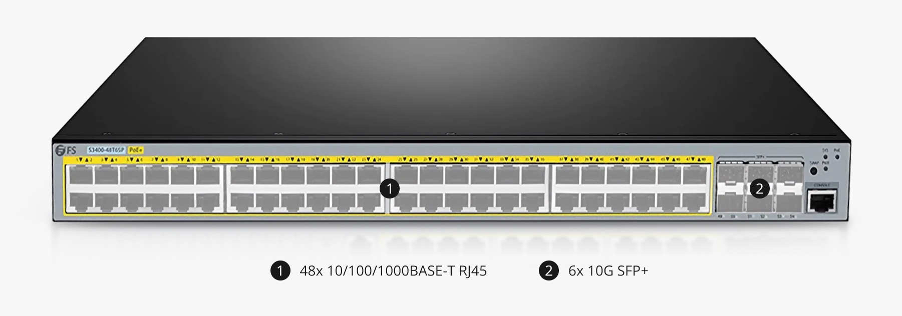 S3400-48T6SP, switch Gigabit Ethernet L2+ PoE+ de 48 puertos, 48