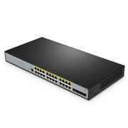 S3400-24T4SP, 24-Port Gigabit Ethernet L2+ PoE+ Switch, 24 x PoE+ Ports @370W, with 4 x 10Gb SFP+ Uplinks, Support Stacking This picture is about S3400-24T4SP.