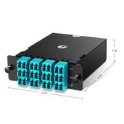 Cassette FHD® MTP®-LC, OM4 Multimode, Universelle, 24 Fibres, 3 x MTP®-8 (mâle) vers 12 x LC Duplex (aqua), 0,35 dB Max. Cette image concerne FHD-3MTP12LCOM4U.