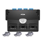 FHD™ MTP®-LCカセット、OS2シングルモード、ユニバーサル、24芯、3 x MTP®-8(オス)- 12 x シャッター付きLCデュプレックス(ブルー)、最大0.35dB この写真はFHD-3MTP12LCOS2Uに関するものです。