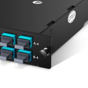 FHD® 8 x MTP®-8 Mesh Cassette, 64 Fibers OM4 Multimode, Universal, 8 x 8F MTP® to 8 x 8F MTP® (Aqua), 0.35dB Max. This picture is about FHD-8MTPMESHOM4.