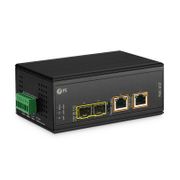 Industrial Unmanaged 2x 10/100/1000Base-T RJ45 to 2x 100/1000Base-X SFP Gigabit PoE++ Ethernet Media Converter This picture is about .