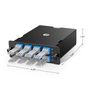FHD™ MTP®-MDCカセット、OS2シングルモード、Type A、48芯、4 x MTP®-12(オス)- 8 x MDC 3ポートデュプレックス(ブルー)、0.35dB最大IL この写真はFHD-4MTP8MDC3PDOS2Aに関するものです。