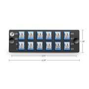 FHD® Fiber Adapter Panel, 48 Fibers OS2 Single Mode, 12 x MDC UPC 2-Port Duplex (Blue) Adapter, Ceramic Sleeve This picture is about FHD-FAP12MDC2PDSMF.