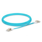 2m (7ft) Fiber Patch Cable, 2 Fibers, Short Boot, LC UPC Duplex to LC UPC Duplex, Multimode (OM3), Riser (OFNR), 2.0mm, Tight-Buffered, Aqua This picture is about OM3LCSDX.