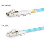 2m (7ft) Fiber Patch Cable, 2 Fibers, Short Boot, LC UPC Duplex to LC UPC Duplex, Multimode (OM3), Riser (OFNR), 2.0mm, Tight-Buffered, Aqua This picture is about OM3LCSDX.