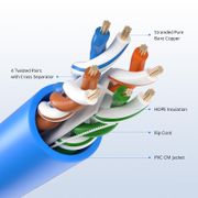 Cat6 Ethernet Bulk Cable, 1000ft (305m), UL Listed, 24AWG Stranded Pure Bare Copper Wire, 550MHz, Unshielded (UTP), PVC CM, with Reel (Blue) This picture is about 123975-4.