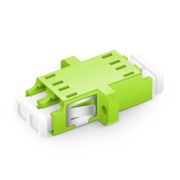 This picture is about The picture shows that the OM5 adapter is flat, tilted 45, with the bottom facing up, and the dust cap removed..