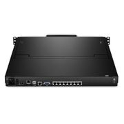 Conmutador KVM sobre IP de montaje en rack de 1U y 8 puertos Cat5 con LCD de 17" Full HD, 8 módulos de interfaz RJ45 a VGA incluidos Esta imagen trata sobre .