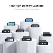 FHD® MTP®-LC Cassette, OM4 Multimode, Type AF, 36 Fibers, 3 x MTP®-12 (Male) to 18 x Shuttered LC Duplex (Aqua), 0.35dB Max. This picture is about Family portrait display.