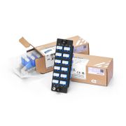 Panel de adaptadores de fibra FHD®, 24 fibras OS2 monomodo, 12 x adaptador LC UPC Dúplex (azul), manga de cerámica Esta imagen trata sobre .