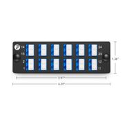 Panel de adaptadores de fibra FHD®, 24 fibras OS2 monomodo, 12 x adaptador LC UPC Dúplex (azul), manga de cerámica Esta imagen trata sobre .