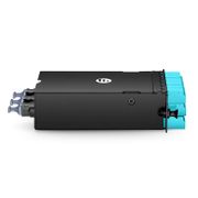 FHD® MTP®-LC Cassette, OM4 Multimode, Type AF, 36 Fibers, 3 x MTP®-12 (Male) to 18 x Shuttered LC Duplex (Aqua), 0.35dB Max. This picture is about .