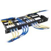 Panel modular multimedia/módulo multimedia FHD® de 6 puertos de fibra óptica/cobre con 6 clips de plástico Esta imagen trata sobre FHD-FAPM6.
