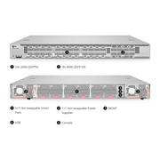 N8510-24CD8D, switch de centro de datos Ethernet de 24 puertos, 24 x 200Gb QSFP56, con 8 uplinks de 400Gb QSFP-DD, PicOS®, chip Broadcom Trident 4, flujo de aire de adelante hacia atrás Esta imagen trata sobre N8510-24CD8D.