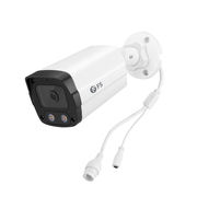 Cámara tipo bullet IPC201-8M-B, con lente fija de 2.8mm, resolución de 8MP, micrófono y altavoz integrados, visión nocturna de 30m, detección inteligente de personas/vehículos, cámara de red IP67 PoE Esta imagen trata sobre .