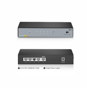 S1900-5TP, 5-Port Gigabit Ethernet L2 Unmanaged PoE+ Switch, 5 x Gigabit RJ45, Support 4 x PoE+ Ports @60W, Fanless, Desktop/Wall-Mount This picture is about .