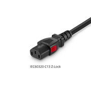 Cable de extensión de alimentación Z-Lock doble bloqueo IEC320 C14 a IEC320 C13 17AWG 250V/10A 2ft (0.6m), negro Esta imagen trata sobre ZlockC13C14.