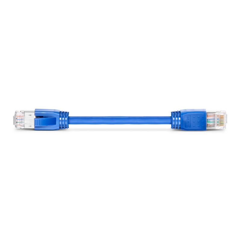 Cable de parcheo Cat6a 23AWG F/FTP LSZH, RJ45 sin enganches, Blue, 6in (0.15m)