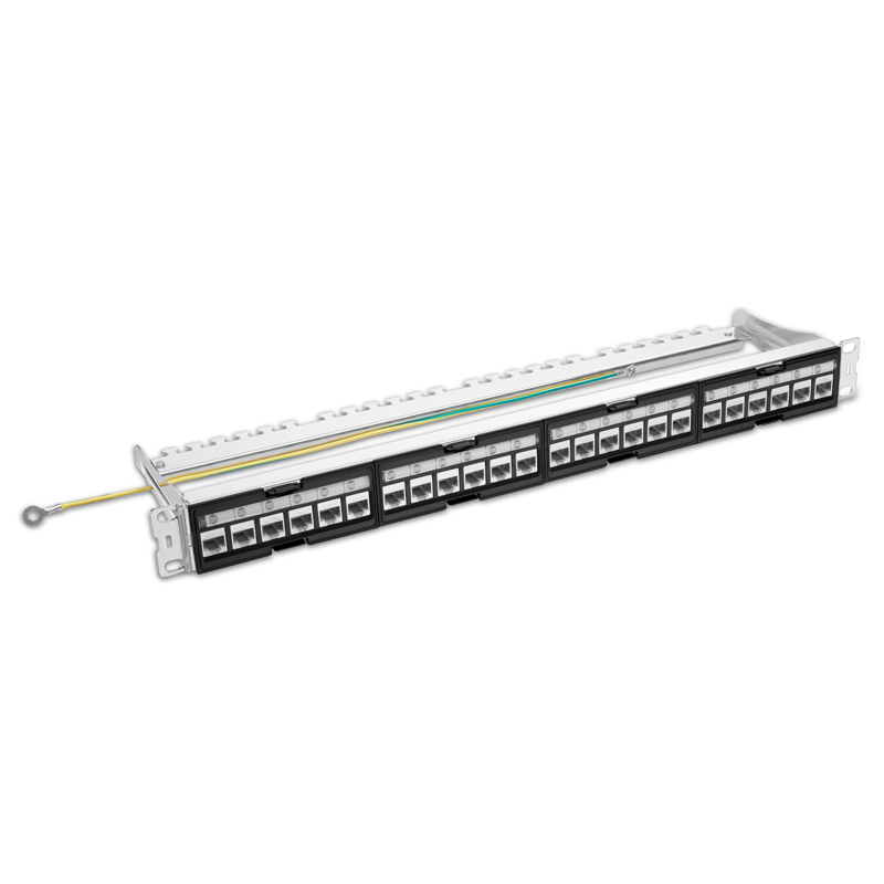 FDMP Cat6a Coupler Recessed Patch Panel, 24-Port, T568A/B, 1RU, Shielded