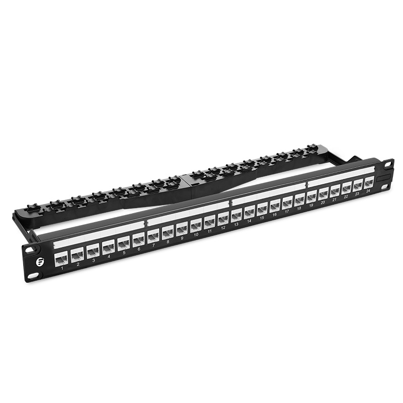 Cat5e Coupler Flat Patch Panel, 24-Port, T568A/B, 1RU, Shield