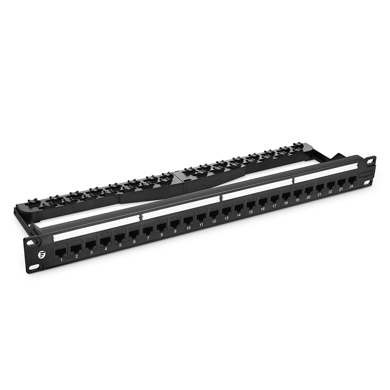 Cat5e 110-Style Flat Patch Panel, 24-Port, T568A/B, 1RU, Unshield