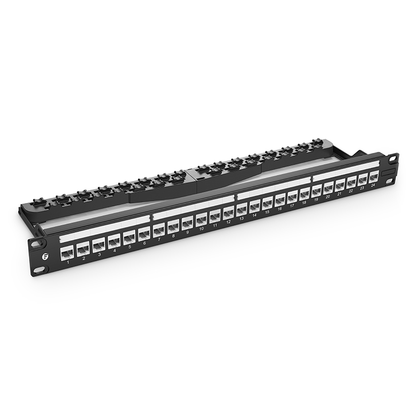 Cat6a Coupler Flat Patch Panel, 24-Port, T568A/B, 1RU, Shield