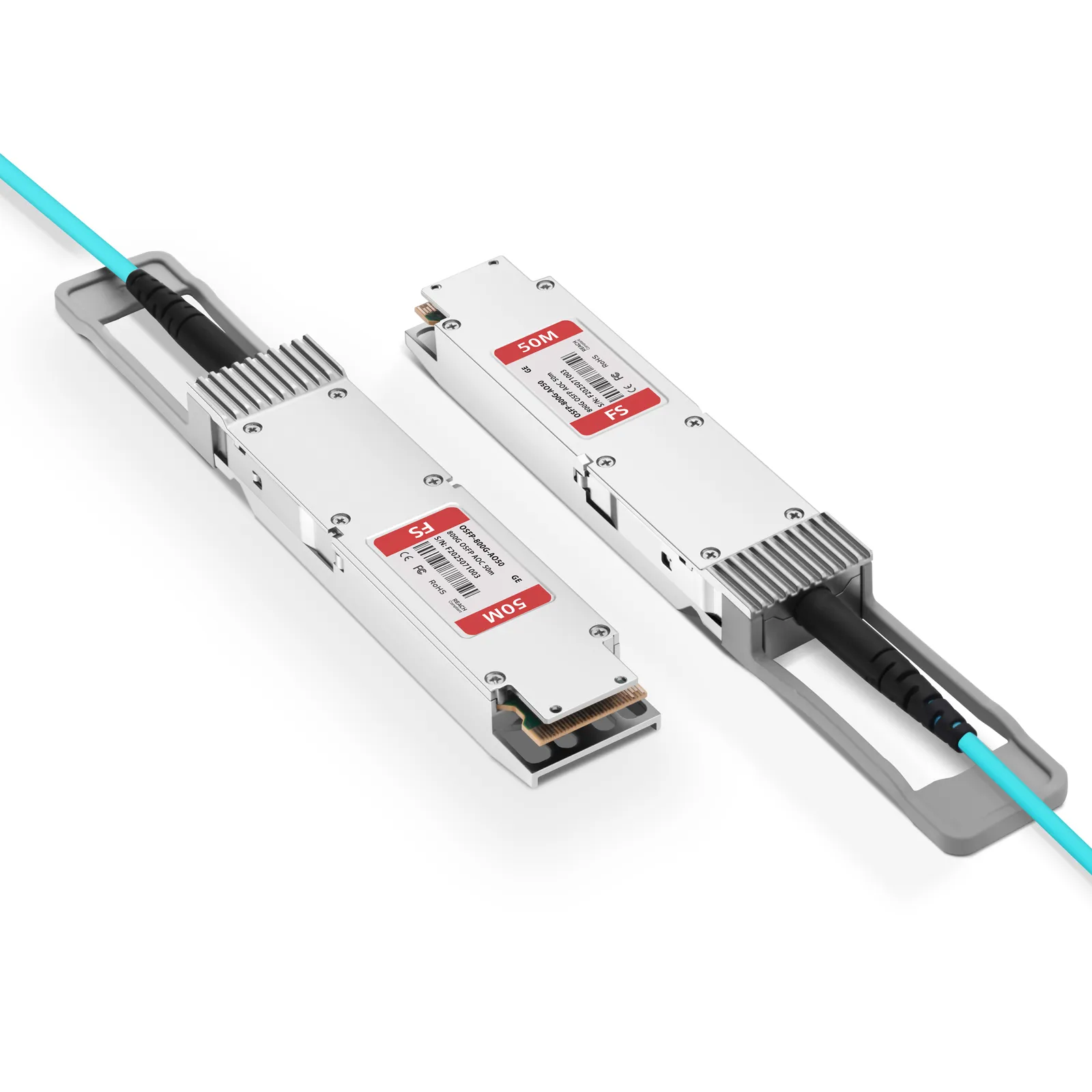 50m(164ft) 汎用互換 800G OSFPフィン付きトップ アクティブ光ケーブル