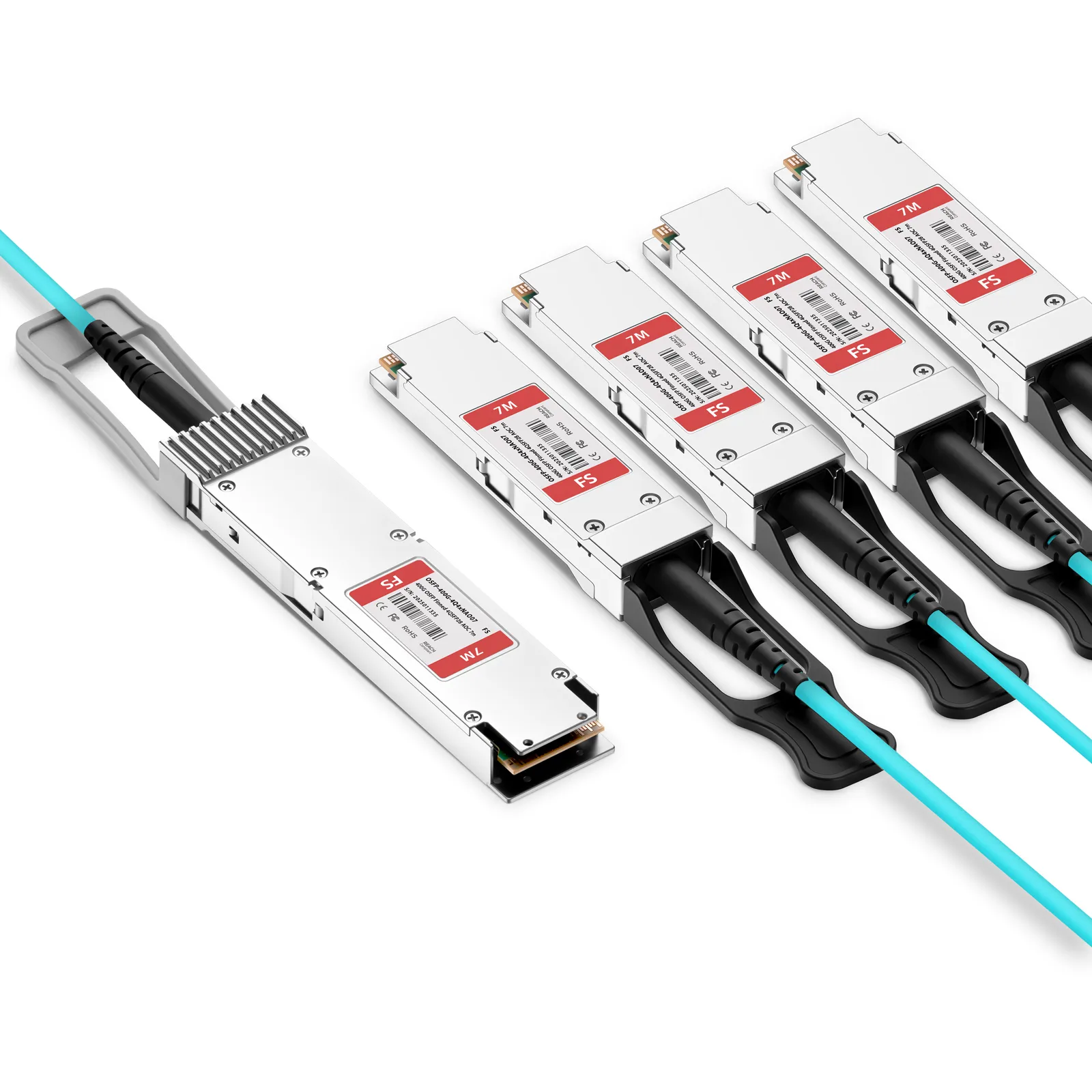 7m (23ft) 400G OSFP Finned Top to 4 x 100G QSFP28 Active Optical ...