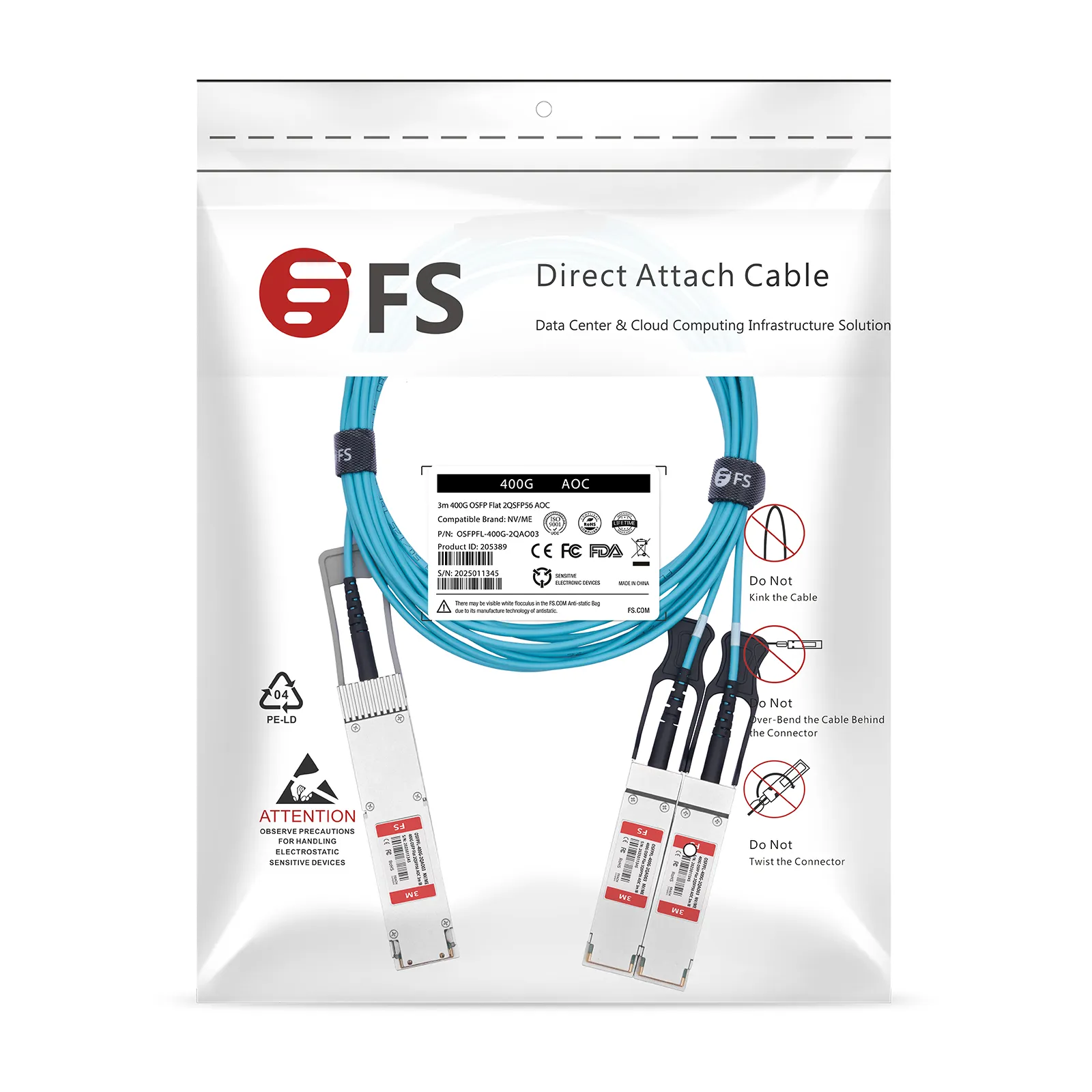 3m (10ft) NVIDIA/Mellanox MFA7U10-H003-FLT Compatible 400G OSFP