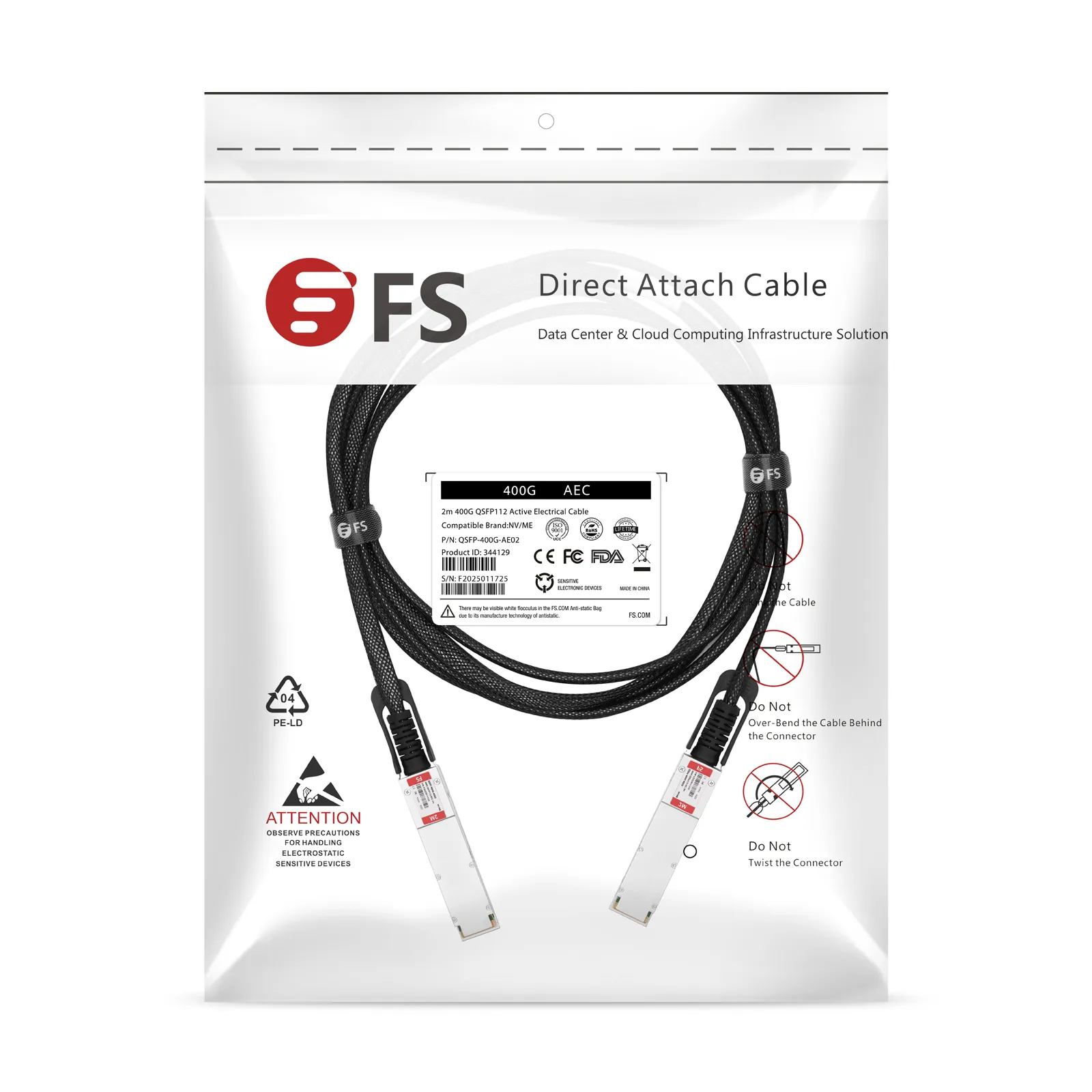 2m (7ft) Broadcom Compatible 400G QSFP112 4 x 100G PAM4 Active