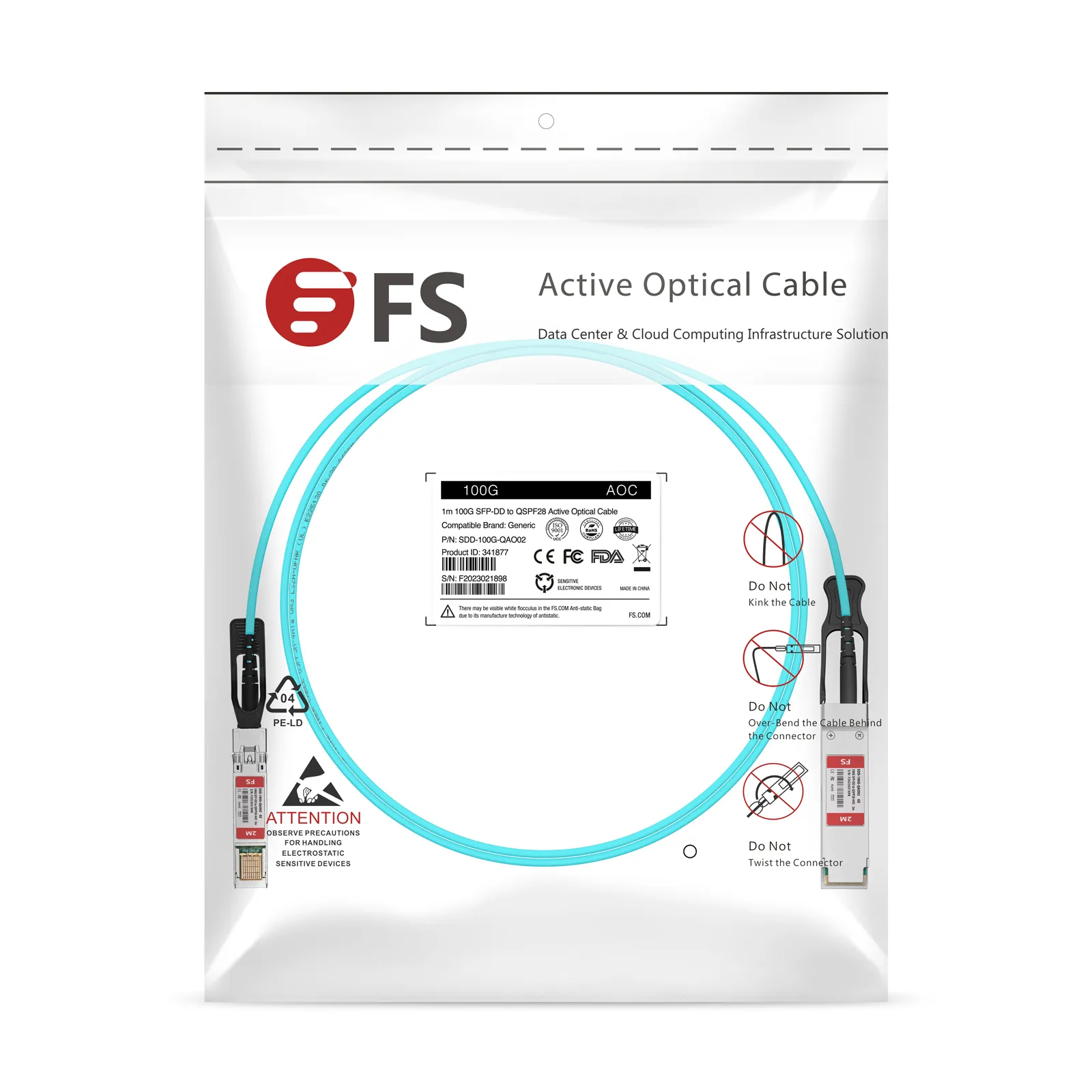 Generic対応、2m(7ft) 100G SFP-DD 2×50G PAM4 to QSFP28 4×25G NRZ