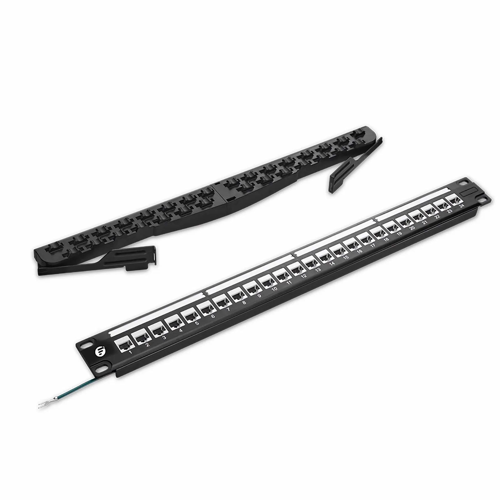 Cat6 Shielded Coupler Patch Panel, 24-Port, 1RU, Cable Management Bar Included