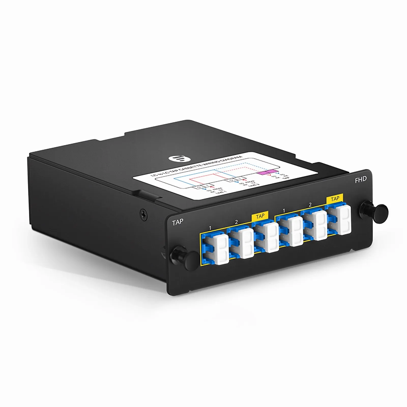 FHD&reg; LC TAP Cassette, OS2 Single Mode, 4 x LC Duplex Live Ports, 2 x LC Duplex TAP Ports, 50/50 Split Ratio (Live/TAP), 1/10/40/100G