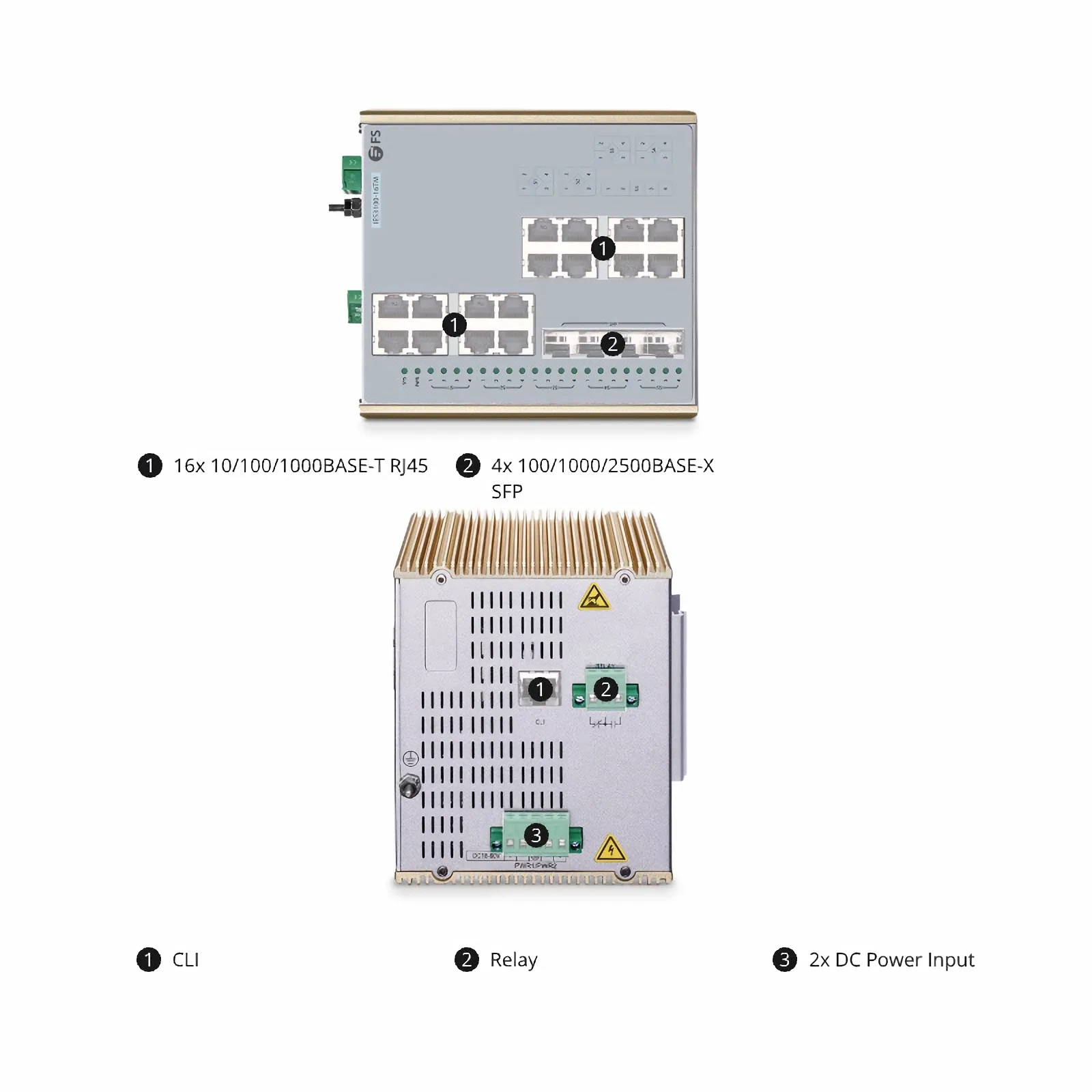 IES3100-16TM, 16-Port Gigabit Ethernet L2 Managed Industrial Switch, 16 x 10/100/1000BASE-T, with 4 x 1/2.5Gb SFP, -40 to 85&deg;C Operating Temperature