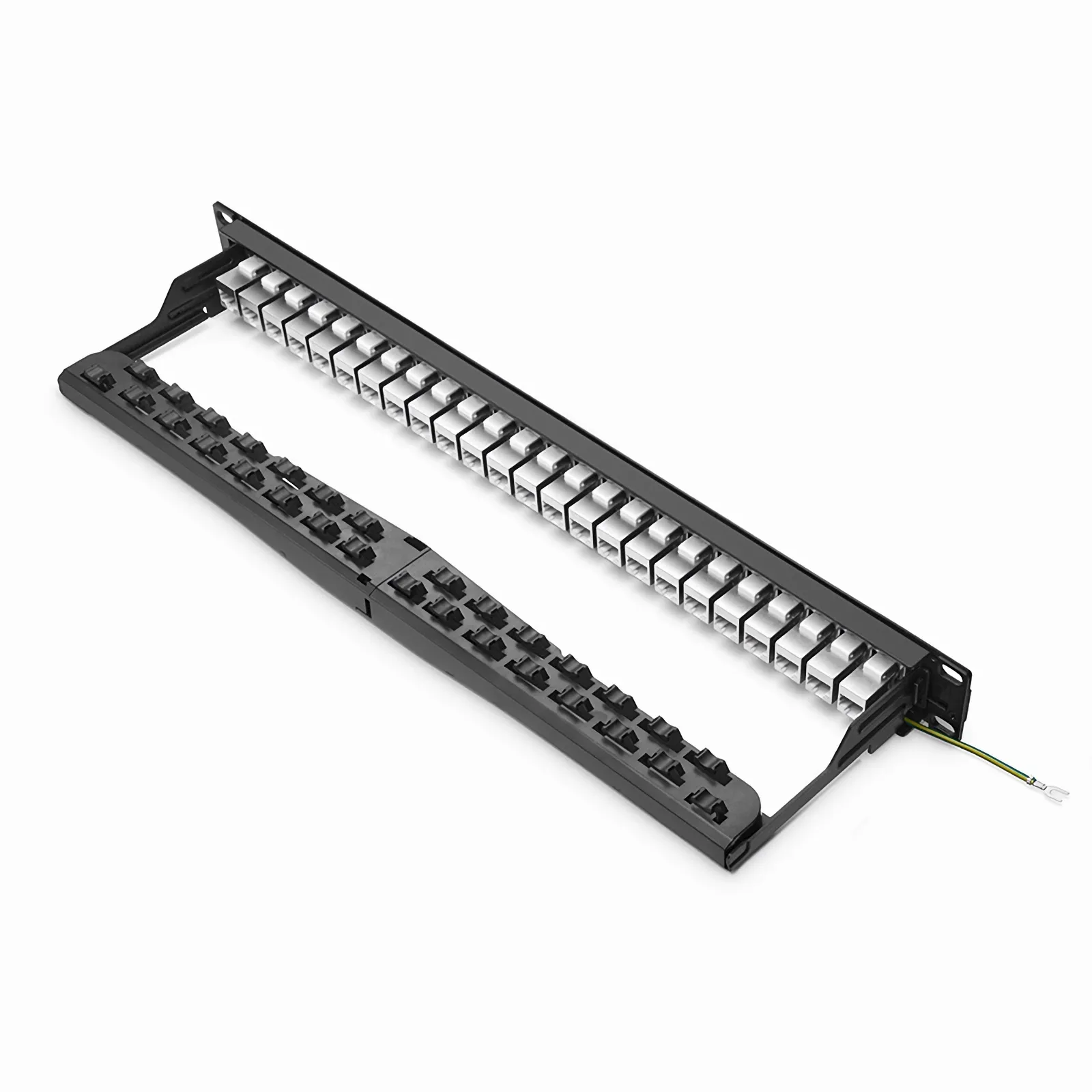 Cat6a Shielded Coupler Patch Panel, 24-Port, 1RU, Cable Management Bar Included