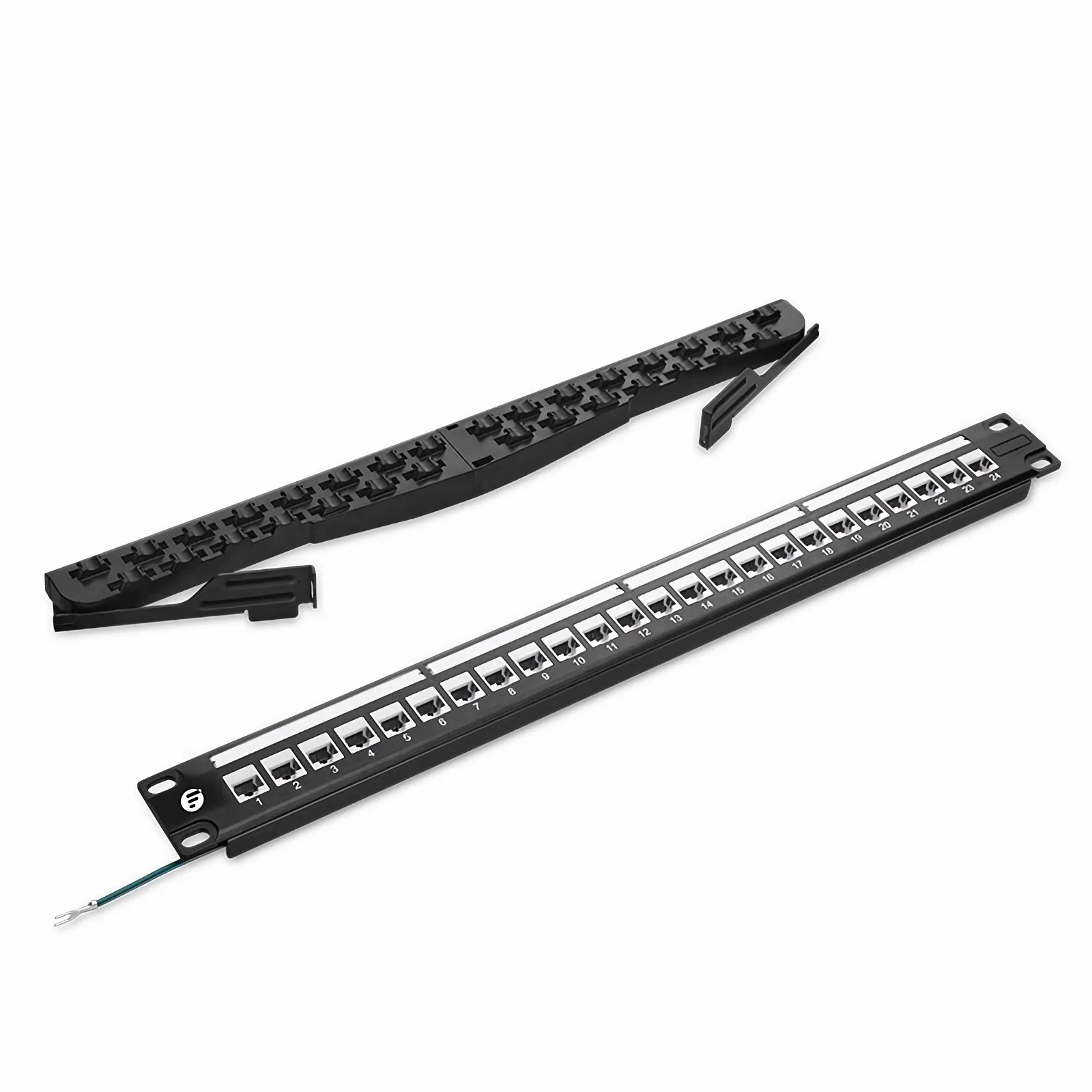 Cat5e Shielded Coupler Patch Panel, 24-Port, 1RU, Cable Management Bar Included